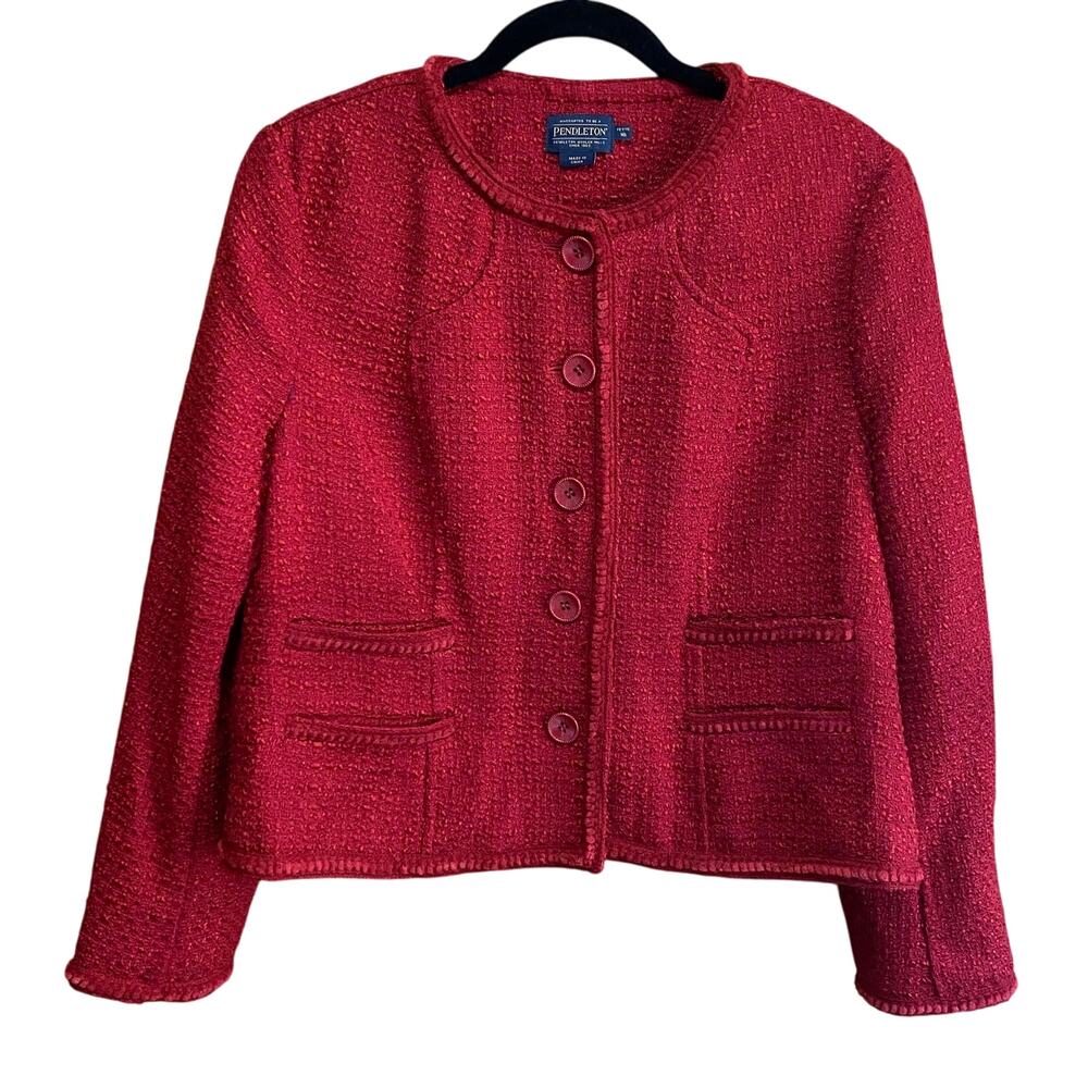 Pendleton Burgundy Red Round Neck Button Front Bl… - image 1